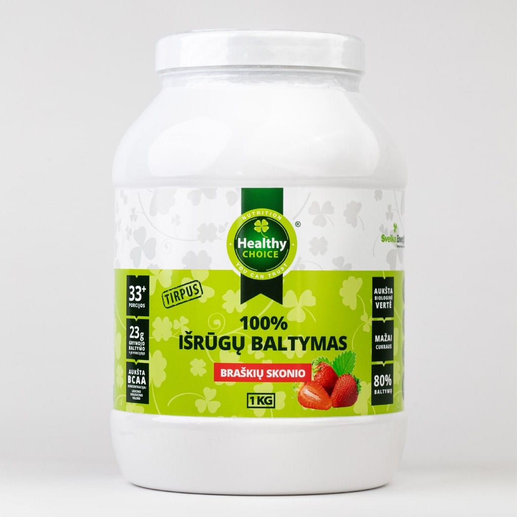 100% išrūgų baltymai braškių skonio, 1kg
